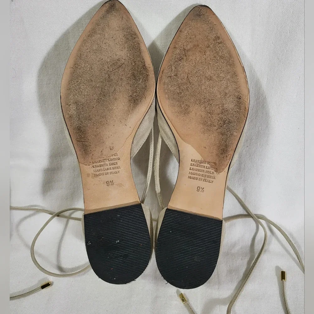 Garnet Hill Cream Suede Pointed-Toe Lace-Up Flats
